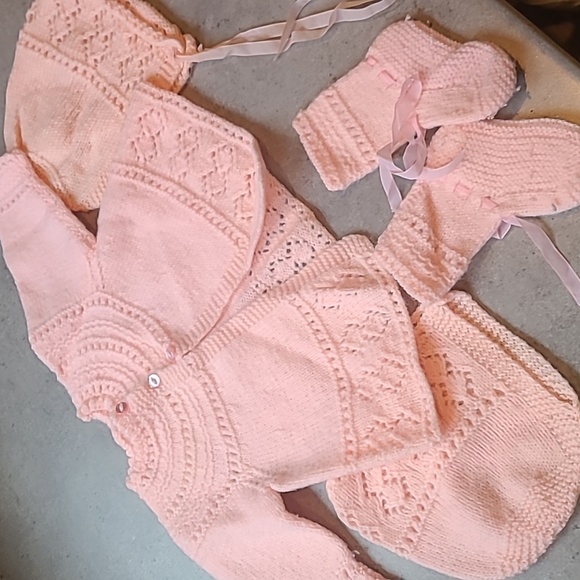 Pink Vintage Hand Knit Baby Set - Picture 1 of 6